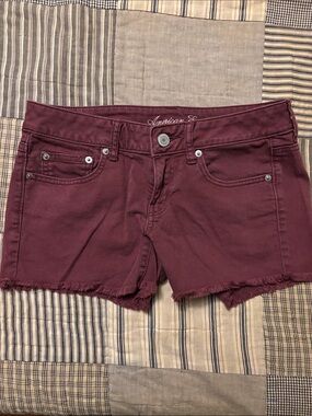 American Eagle Outfitters Burgundy Denim Cutoff Shorts